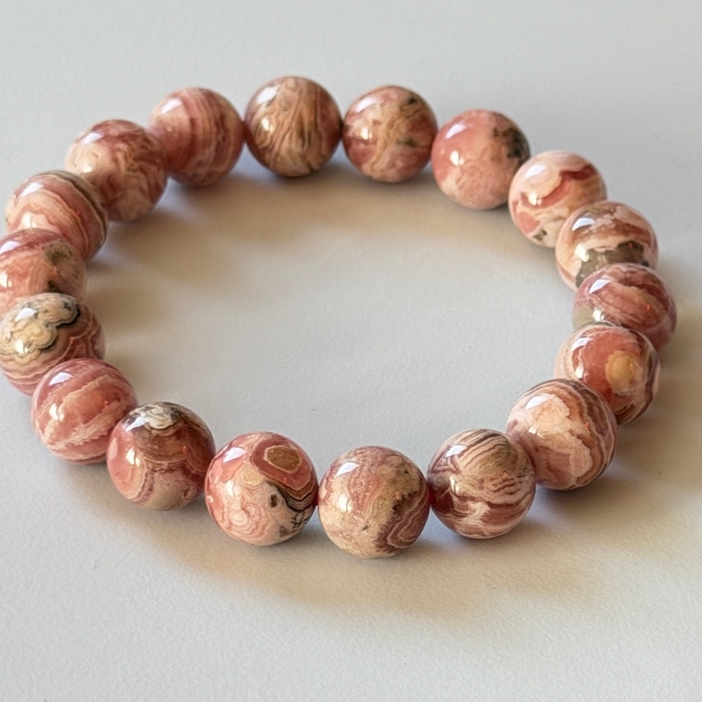 Pink Rhodochrosite Beaded Stretch Bracelet - Natural Pink Stone